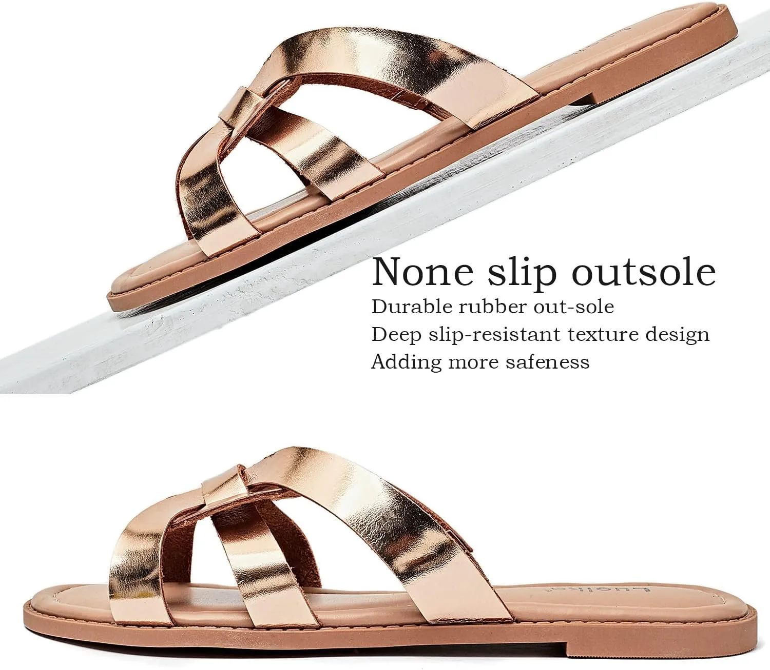 Luoika Women's Wide Width Flat Slides Sandals, Slip on Slide Sandal Casual Comfortable Summer Beach Shoes for Women.