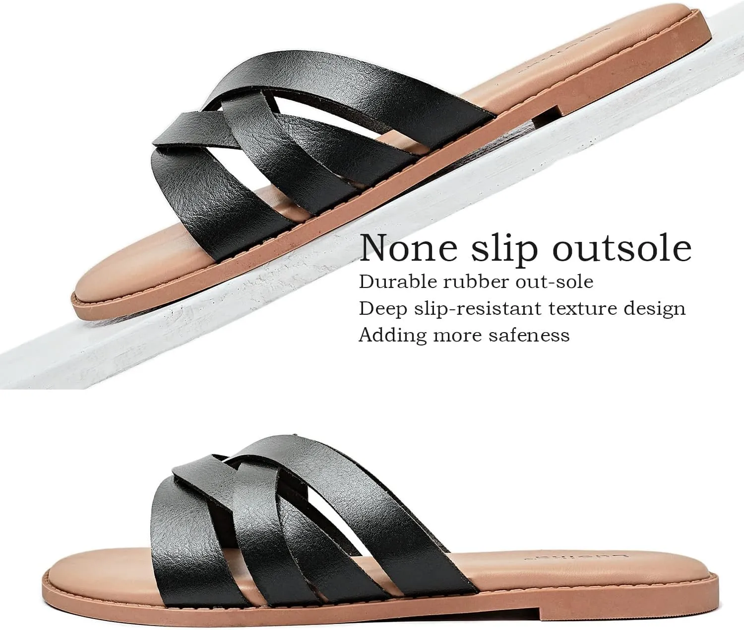 Luoika Women's Wide Width Flat Slides Sandals, Slip on Slide Sandal Casual Comfortable Summer Beach Shoes for Women.