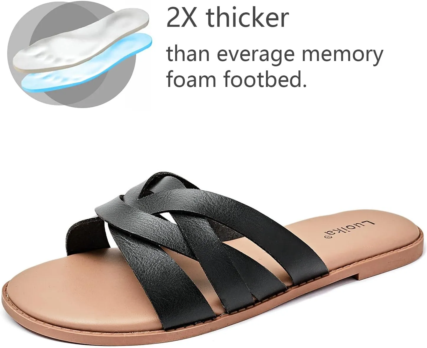 Luoika Women's Wide Width Flat Slides Sandals, Slip on Slide Sandal Casual Comfortable Summer Beach Shoes for Women.