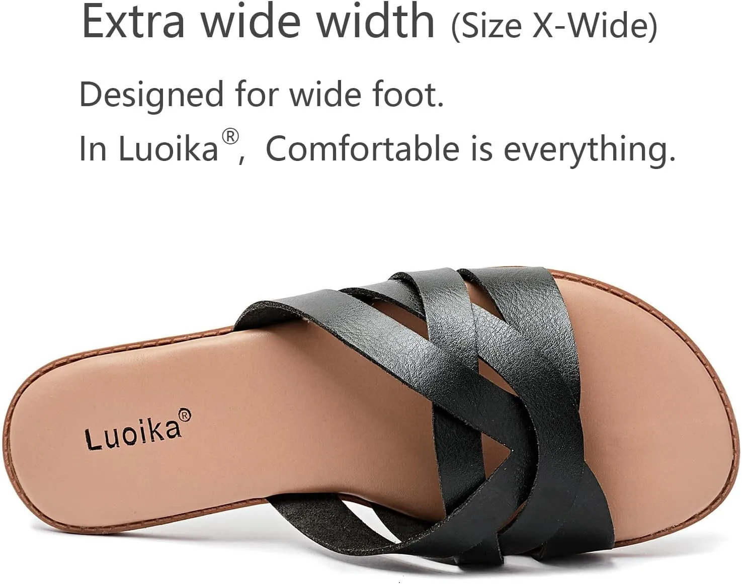 Luoika Women's Wide Width Flat Slides Sandals, Slip on Slide Sandal Casual Comfortable Summer Beach Shoes for Women.