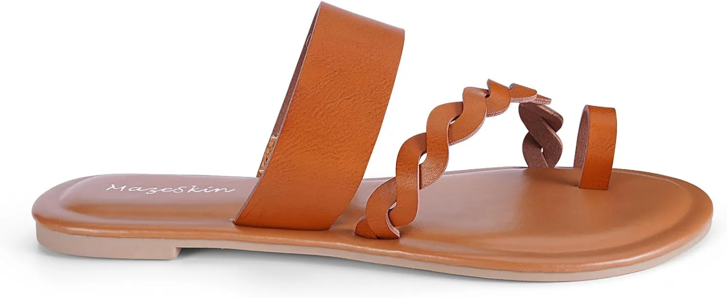 mazeskin Womens Memory Foam H-Band Summer Comfortable Dressy Flat Slide Sandals