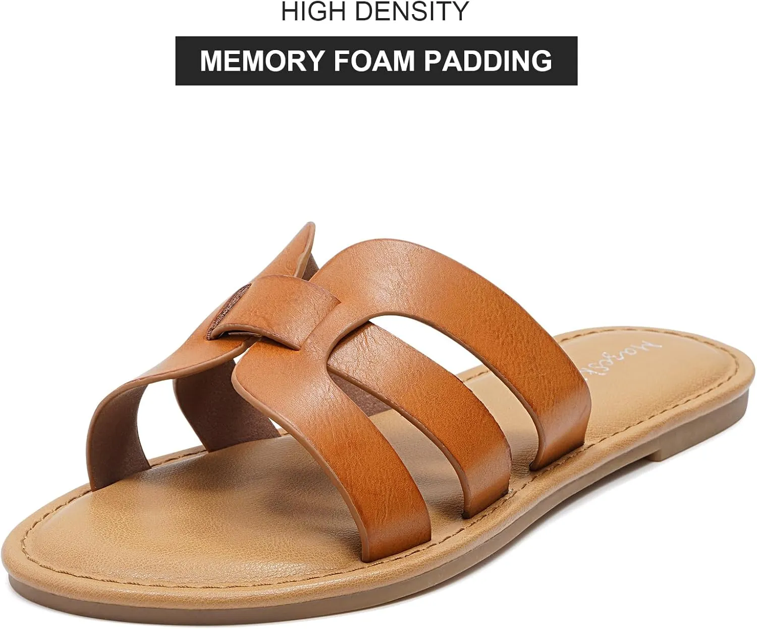 mazeskin Womens Memory Foam H-Band Summer Comfortable Dressy Flat Slide Sandals