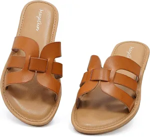 mazeskin Womens Memory Foam H-Band Summer Comfortable Dressy Flat Slide Sandals