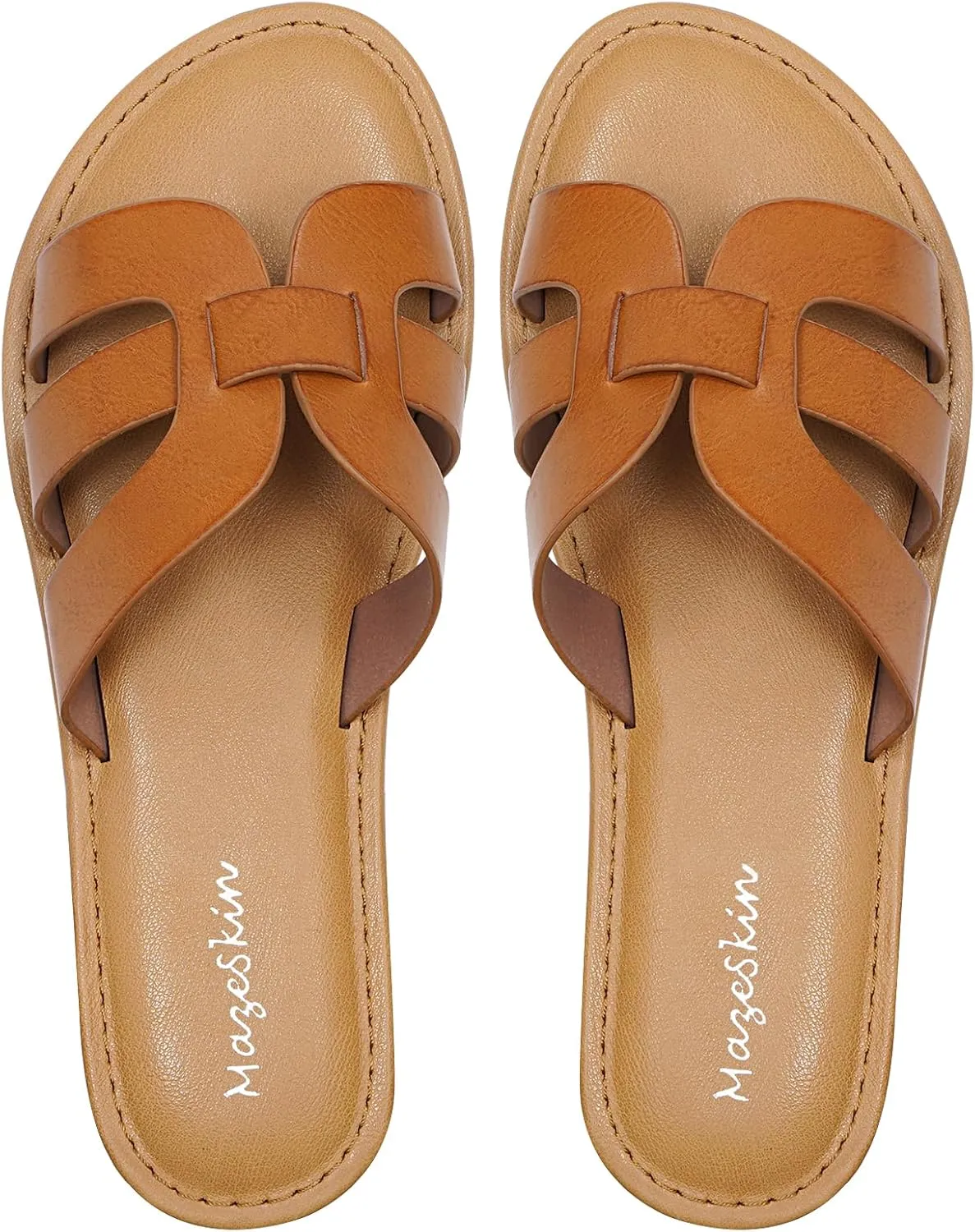 mazeskin Womens Memory Foam H-Band Summer Comfortable Dressy Flat Slide Sandals