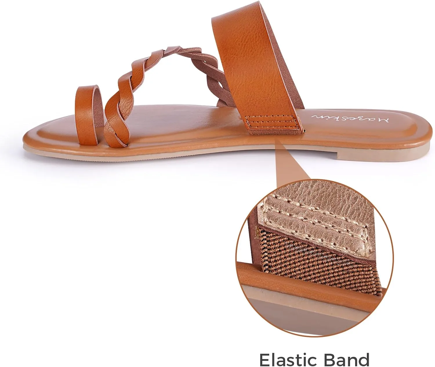 mazeskin Womens Memory Foam H-Band Summer Comfortable Dressy Flat Slide Sandals
