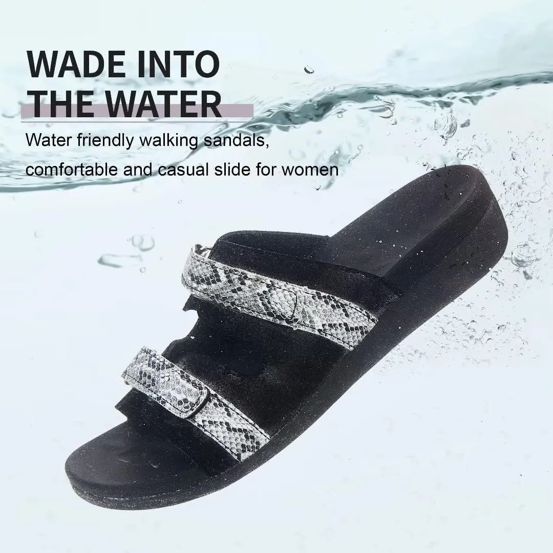 MEGNYA Women Comfortable Walking Sandals with Arch Support, Plantar Fasciitis Slides for Flat Feet Relieve, Orthopedic Sandals with Adjustable Straps