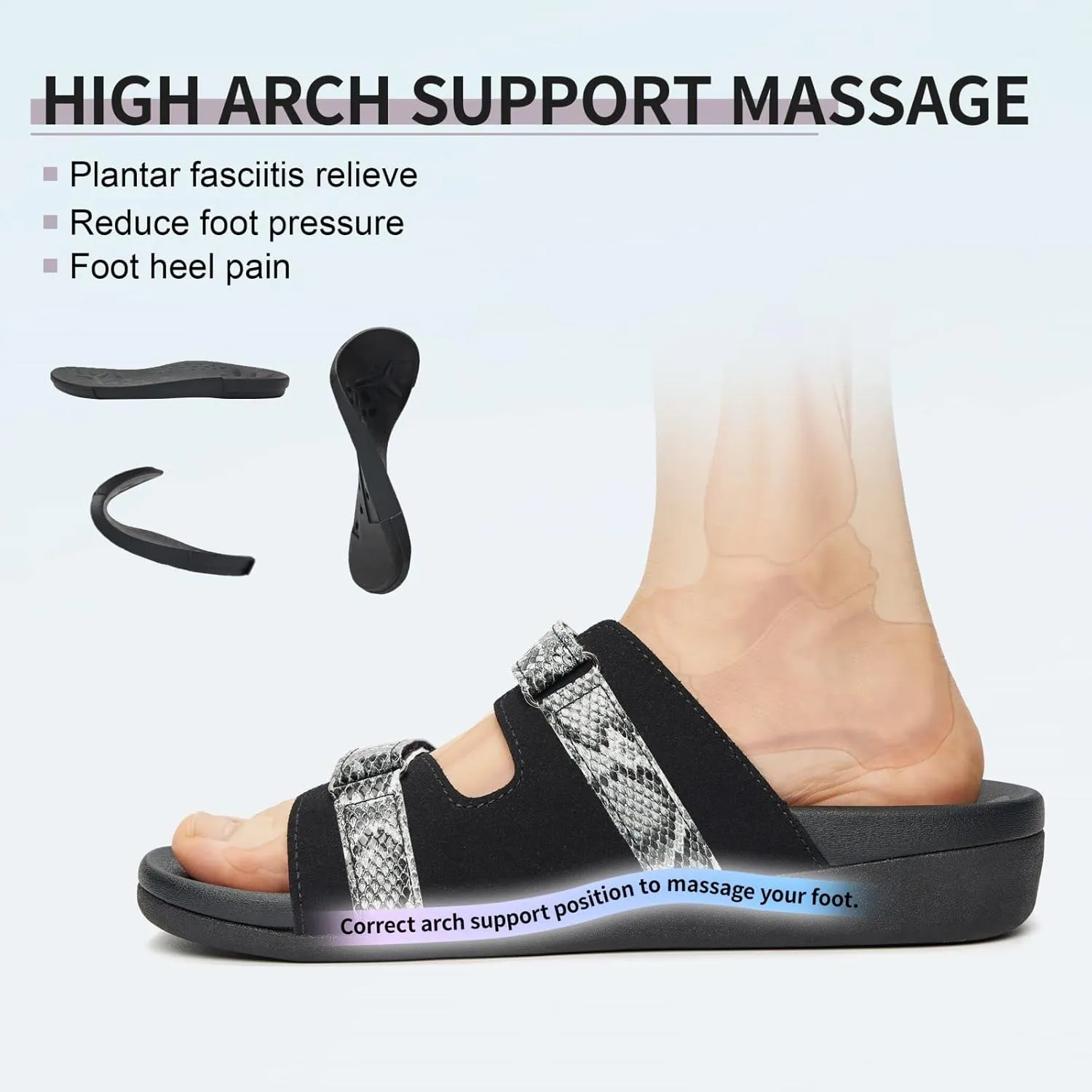 MEGNYA Women Comfortable Walking Sandals with Arch Support, Plantar Fasciitis Slides for Flat Feet Relieve, Orthopedic Sandals with Adjustable Straps