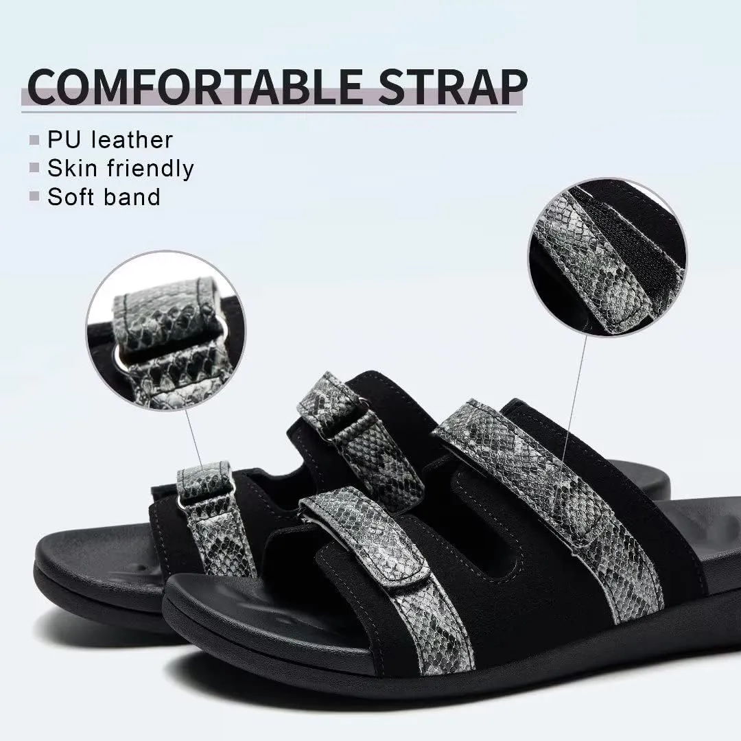 MEGNYA Women Comfortable Walking Sandals with Arch Support, Plantar Fasciitis Slides for Flat Feet Relieve, Orthopedic Sandals with Adjustable Straps