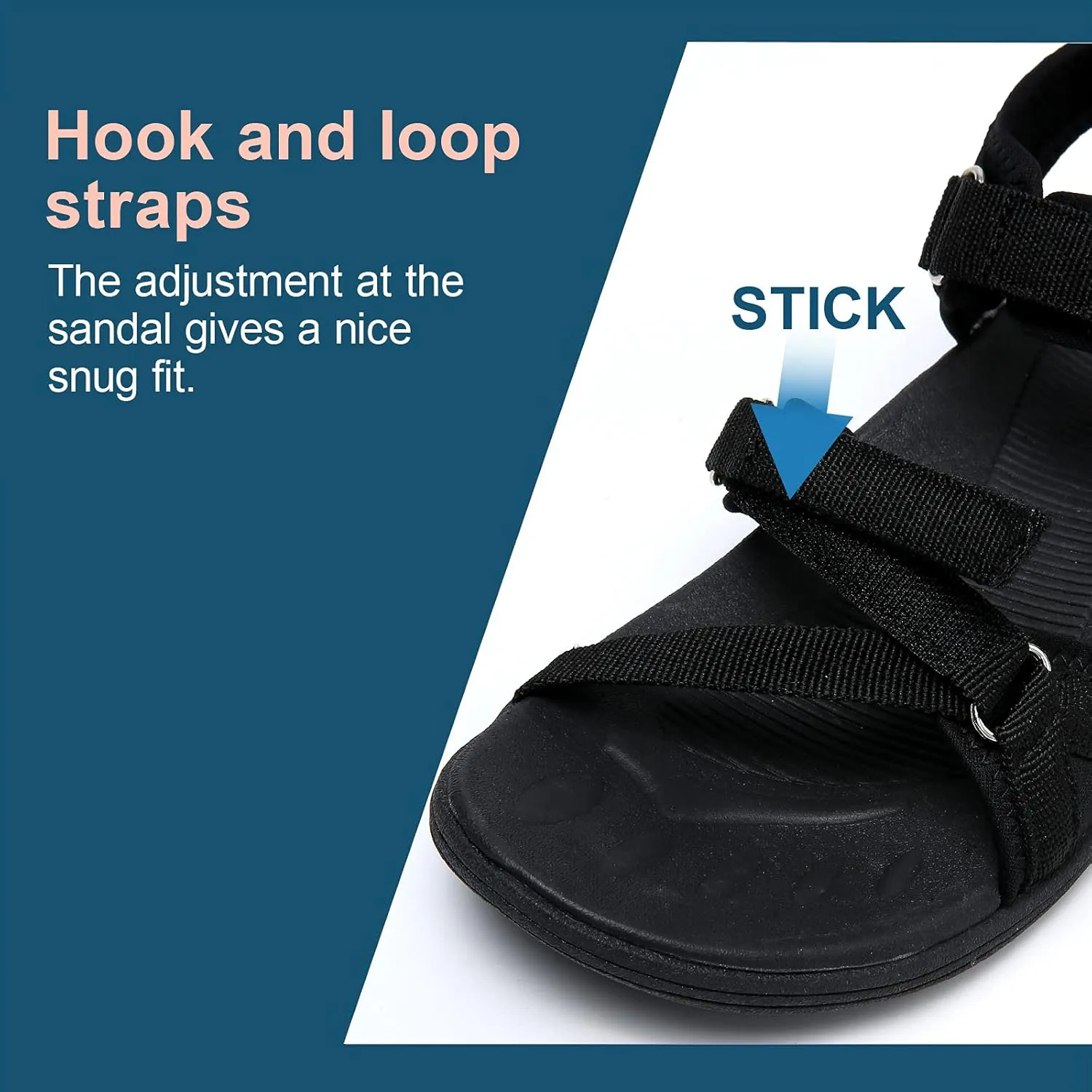 MEGNYA Womens Lightweight Cushion Sandals for Walking, Summer Outside Hiking Sandals with Adjustable Hook and Loop Straps
