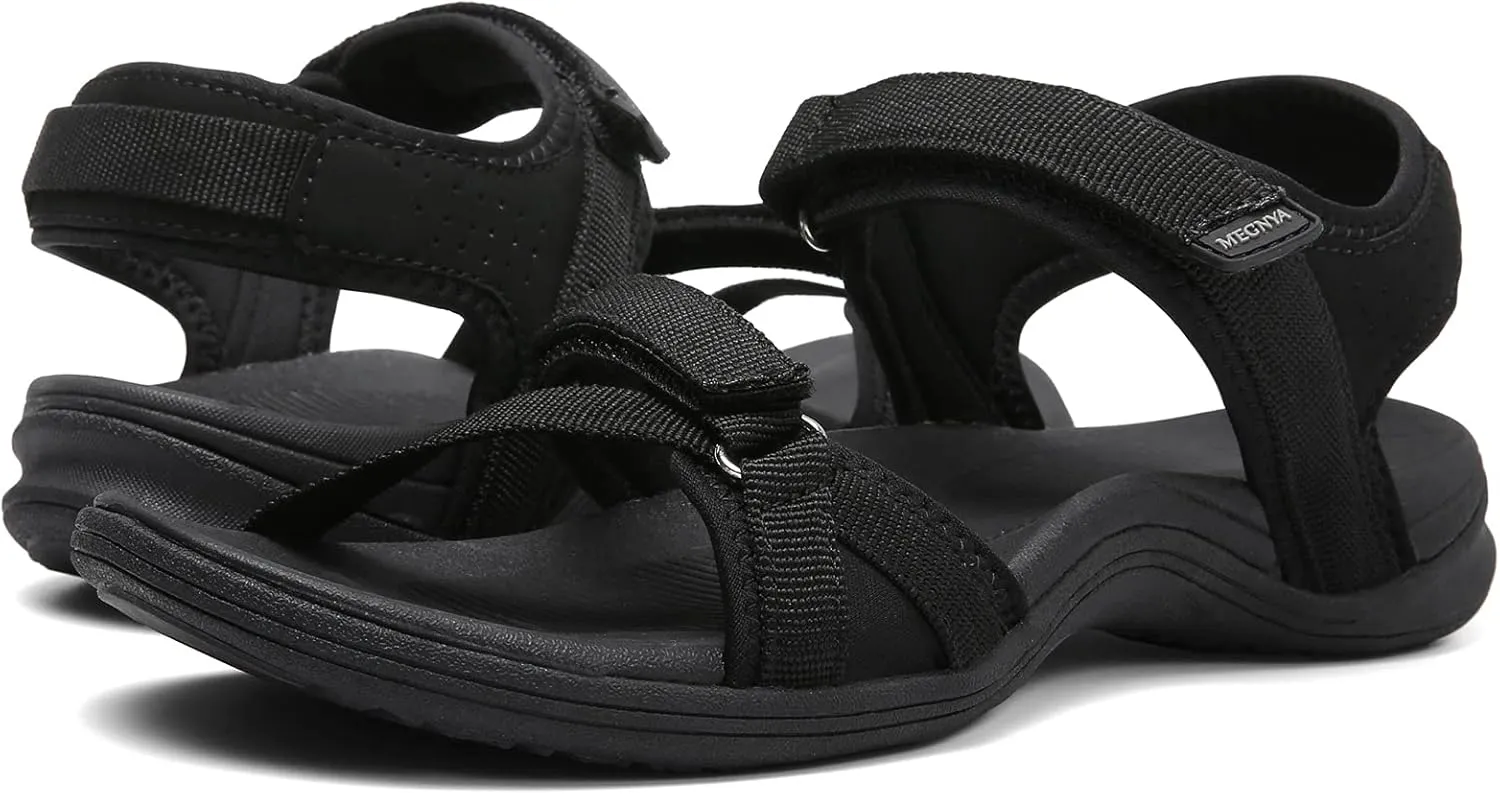 MEGNYA Womens Lightweight Cushion Sandals for Walking, Summer Outside Hiking Sandals with Adjustable Hook and Loop Straps