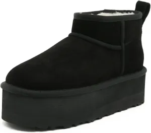 Mel&Syd 100% Australian Sheepskin Boots Womens - Upgraded Memory Foam Insole Waterproof Suede Ultra Mini Boots - Anti-Slip Comfy Winter Shearling Boots for Womens - Ankle Platform Snow Boots for Women