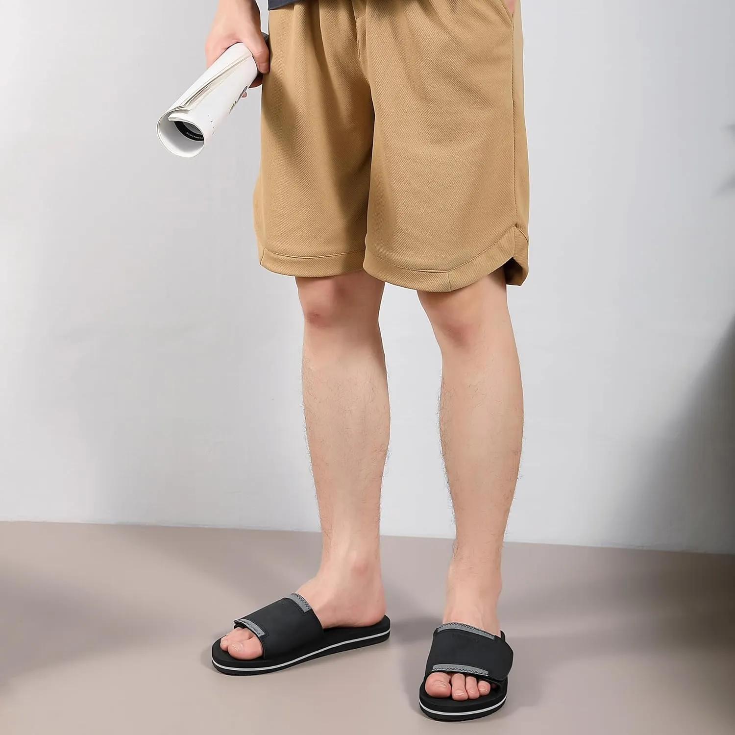 Mens Adjustable Slides Sandals Slip On Sandals Comfortable Athletic Anti-Slip Slides