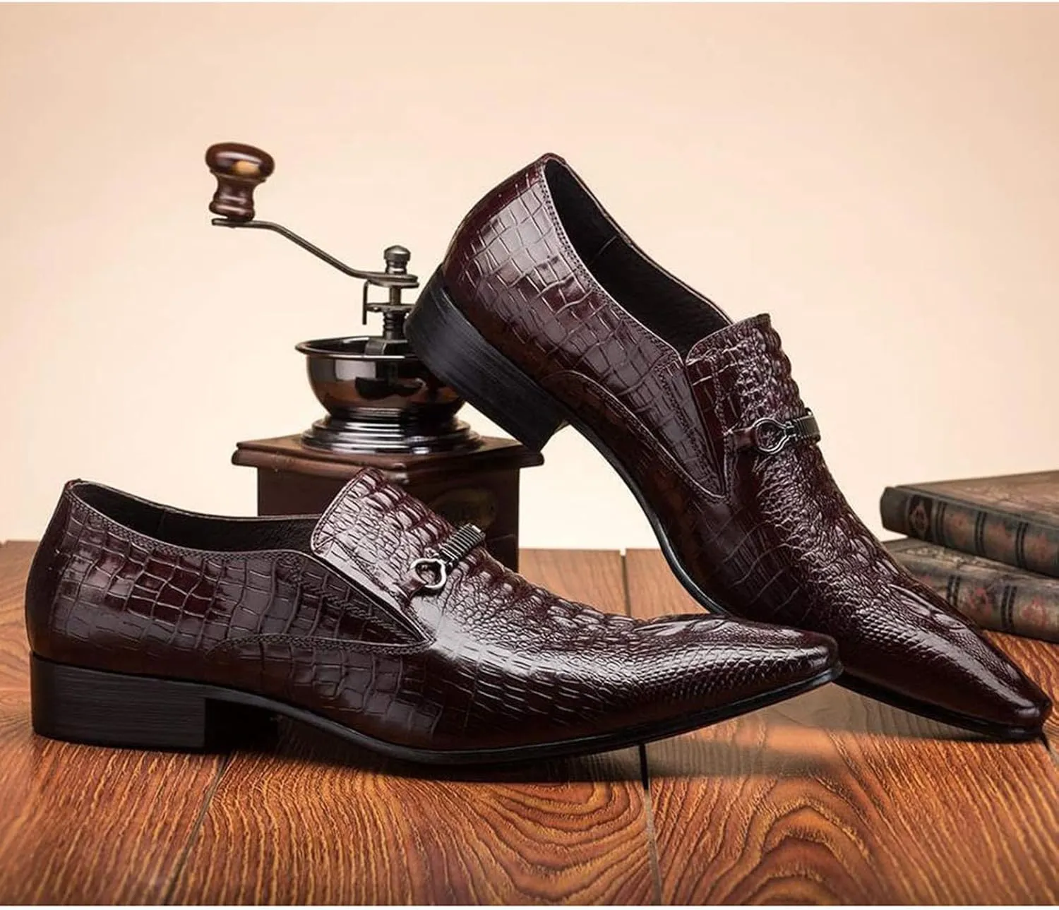 Men's Alligator Crocodile Print Oxfords Fashion Slip on Dress Shoes