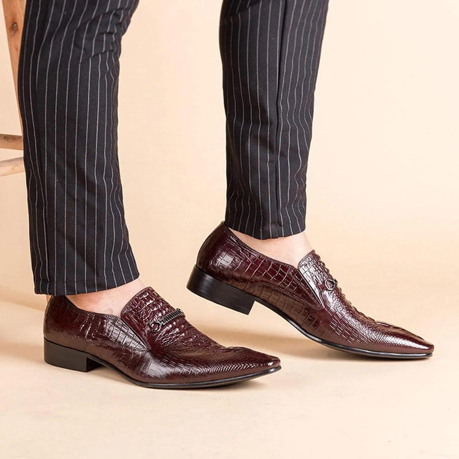 Men's Alligator Crocodile Print Oxfords Fashion Slip on Dress Shoes