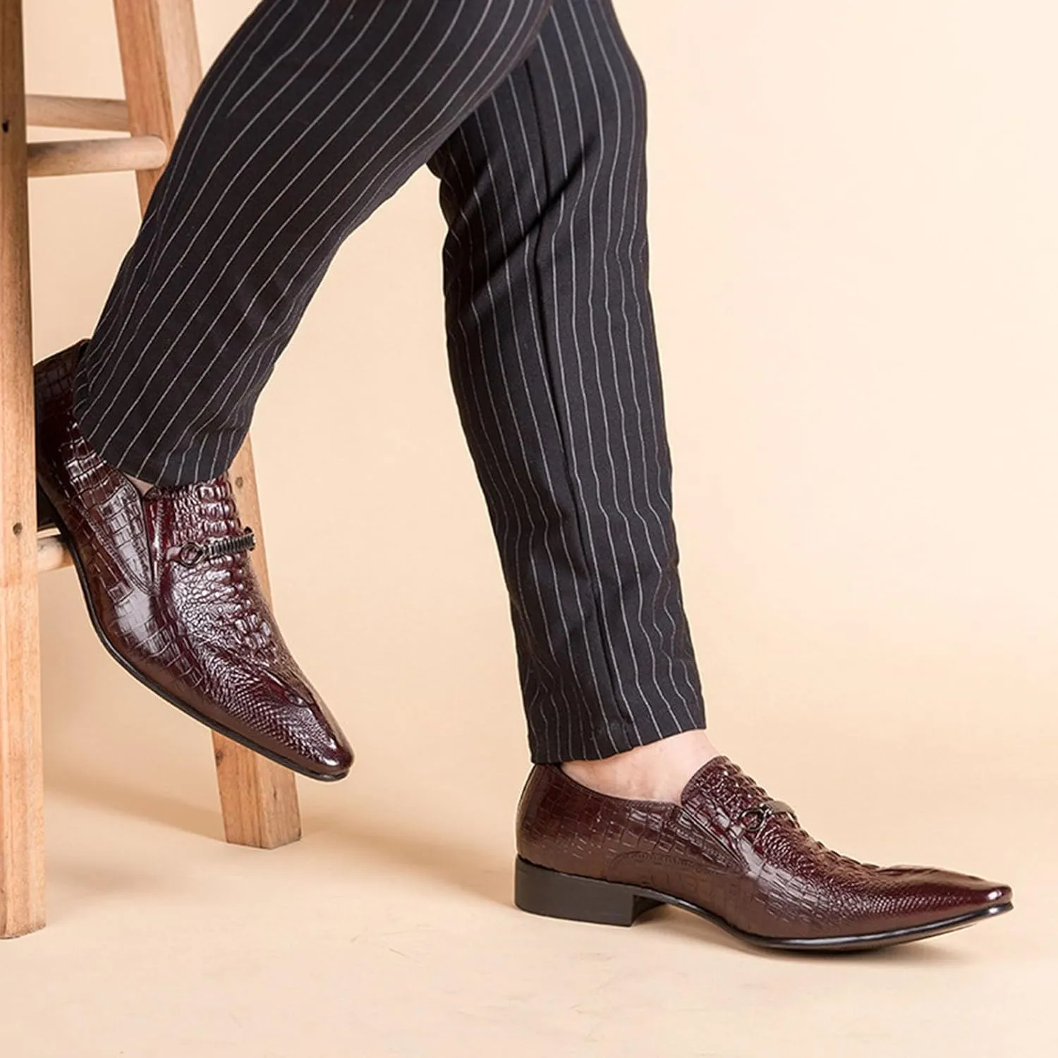 Men's Alligator Crocodile Print Oxfords Fashion Slip on Dress Shoes