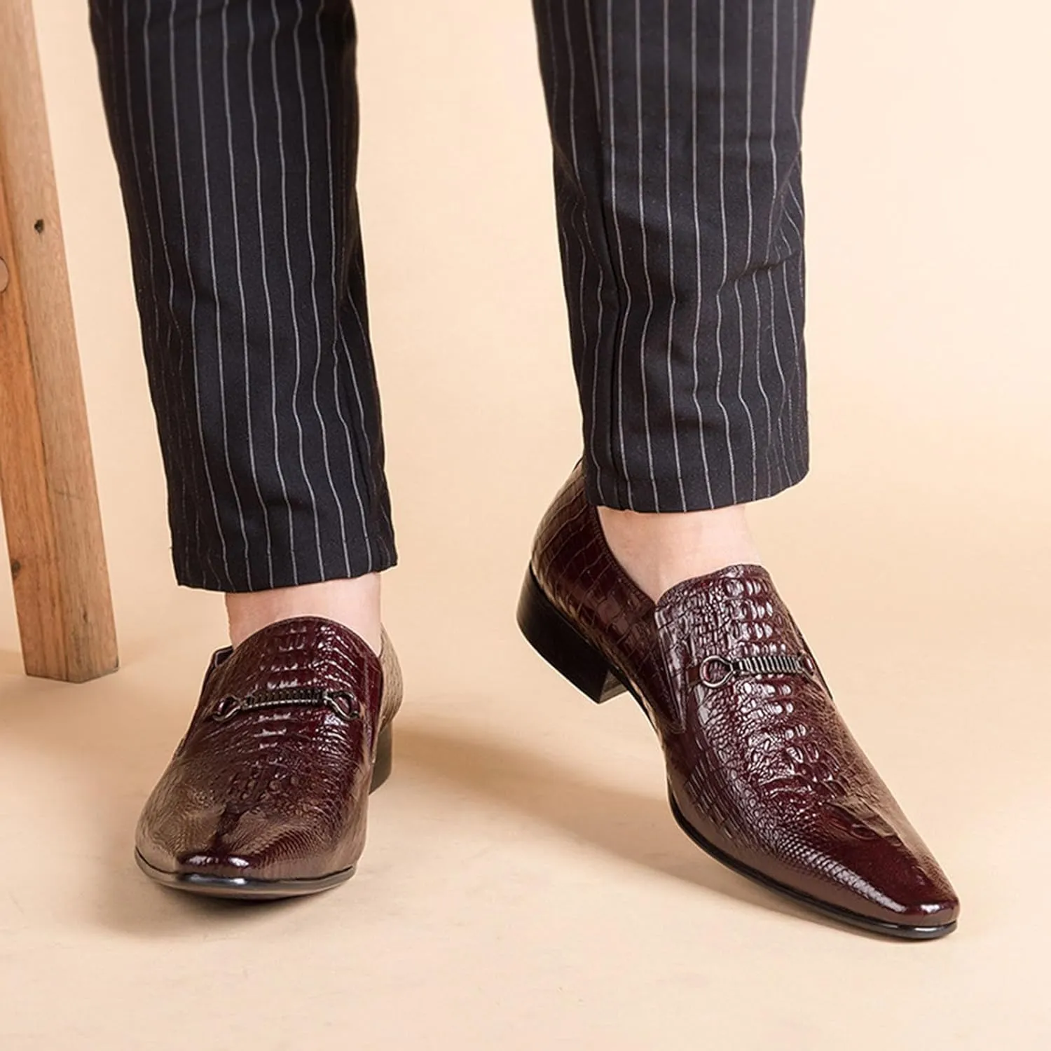 Men's Alligator Crocodile Print Oxfords Fashion Slip on Dress Shoes