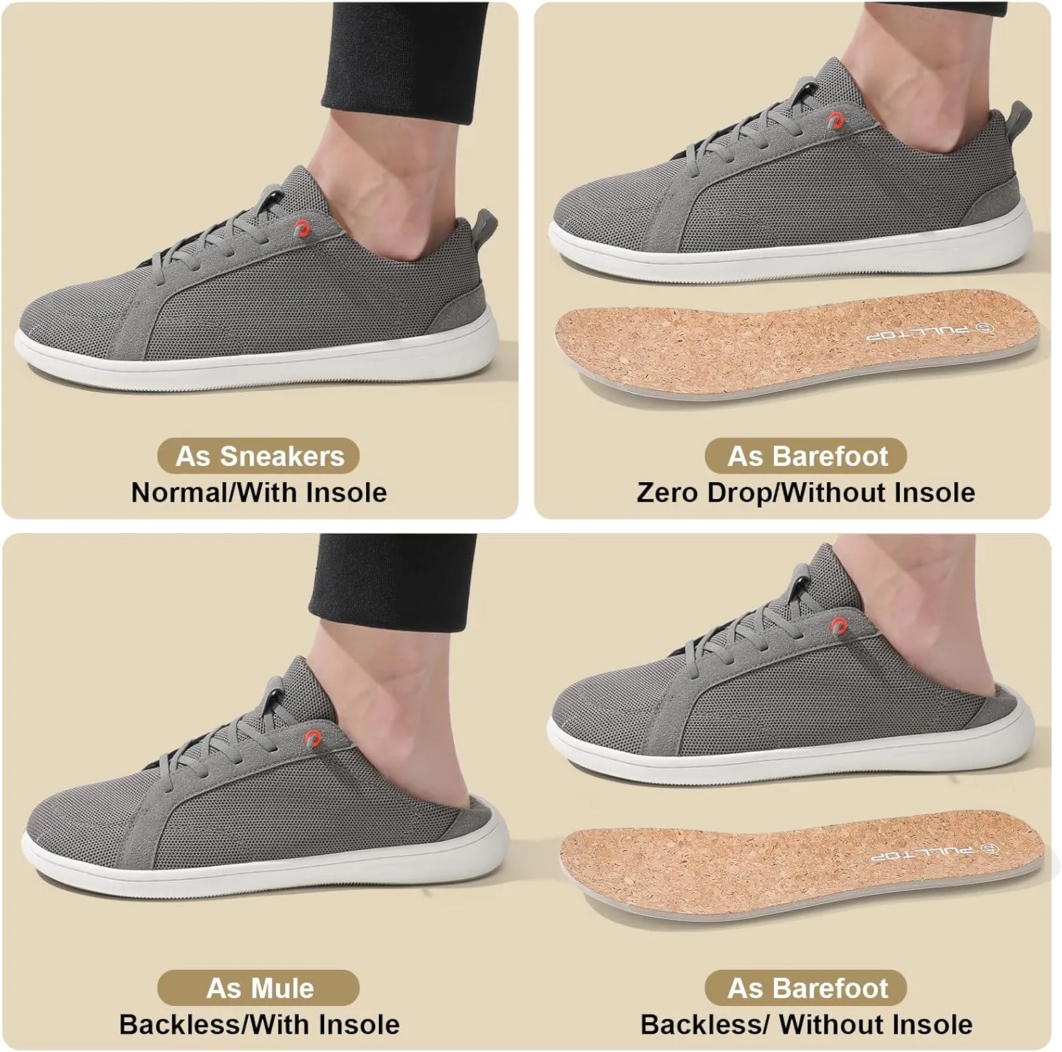 Men's Barefoot Wide Toe Box Shoes - Minimalist Barefoot Shoes with Zero Drop Sole Extra Wide Slip on Walking Shoes for Men