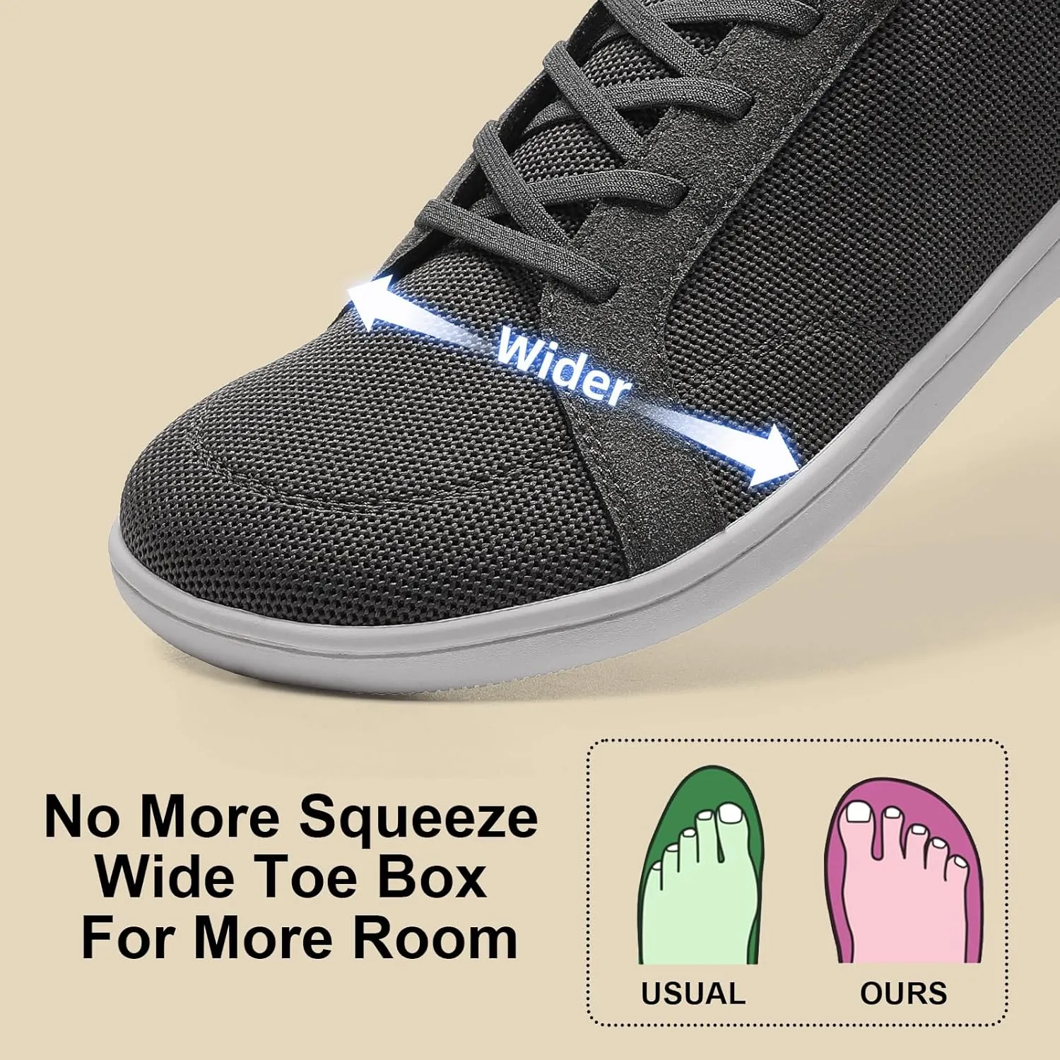 Men's Barefoot Wide Toe Box Shoes - Minimalist Barefoot Shoes with Zero Drop Sole Extra Wide Slip on Walking Shoes for Men