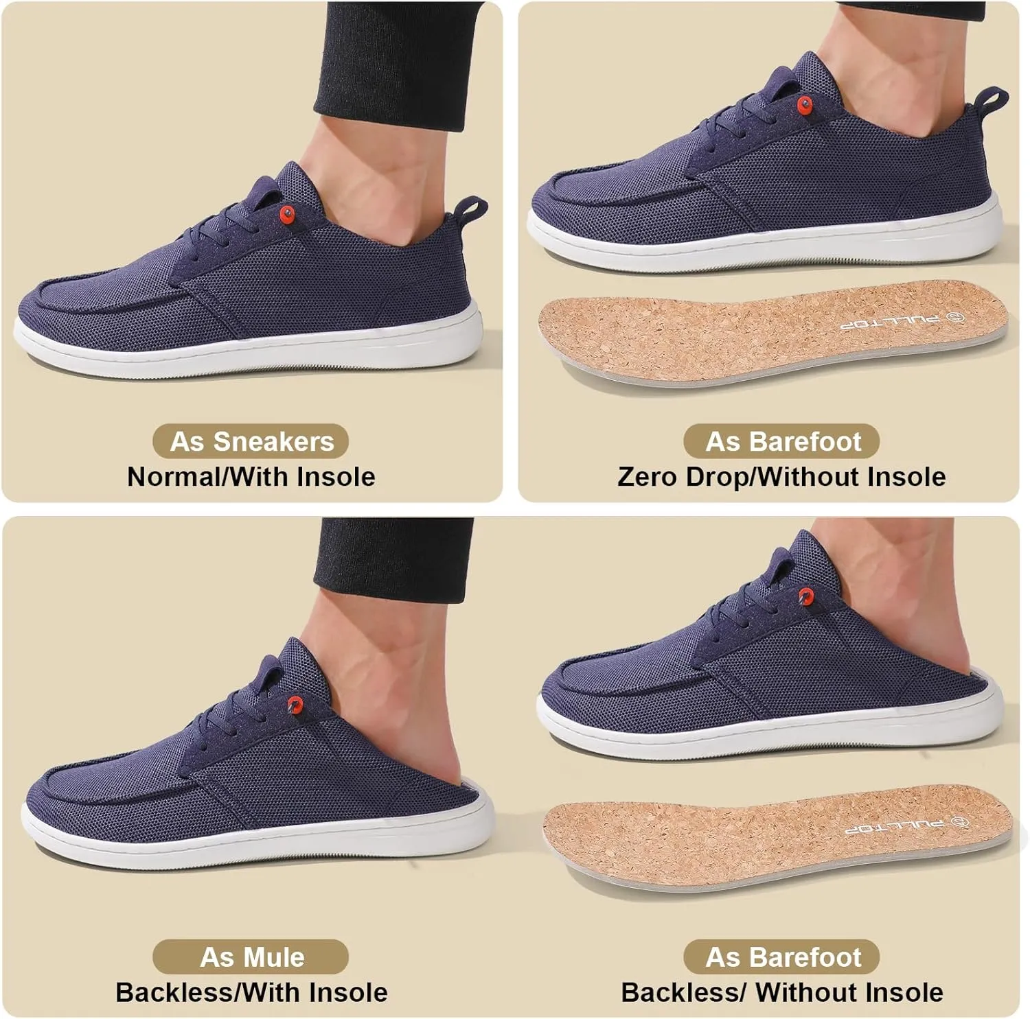 Men's Barefoot Wide Toe Box Shoes - Minimalist Barefoot Shoes with Zero Drop Sole Extra Wide Slip on Walking Shoes for Men