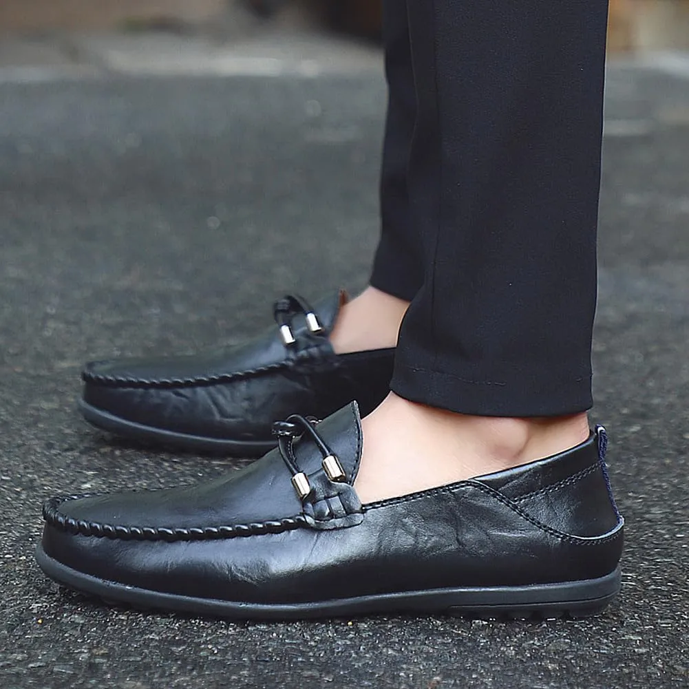 Men's Casual Genuine Leather Slip On Soft Driving Walking Shoes Penny Loafer Flats Shoes