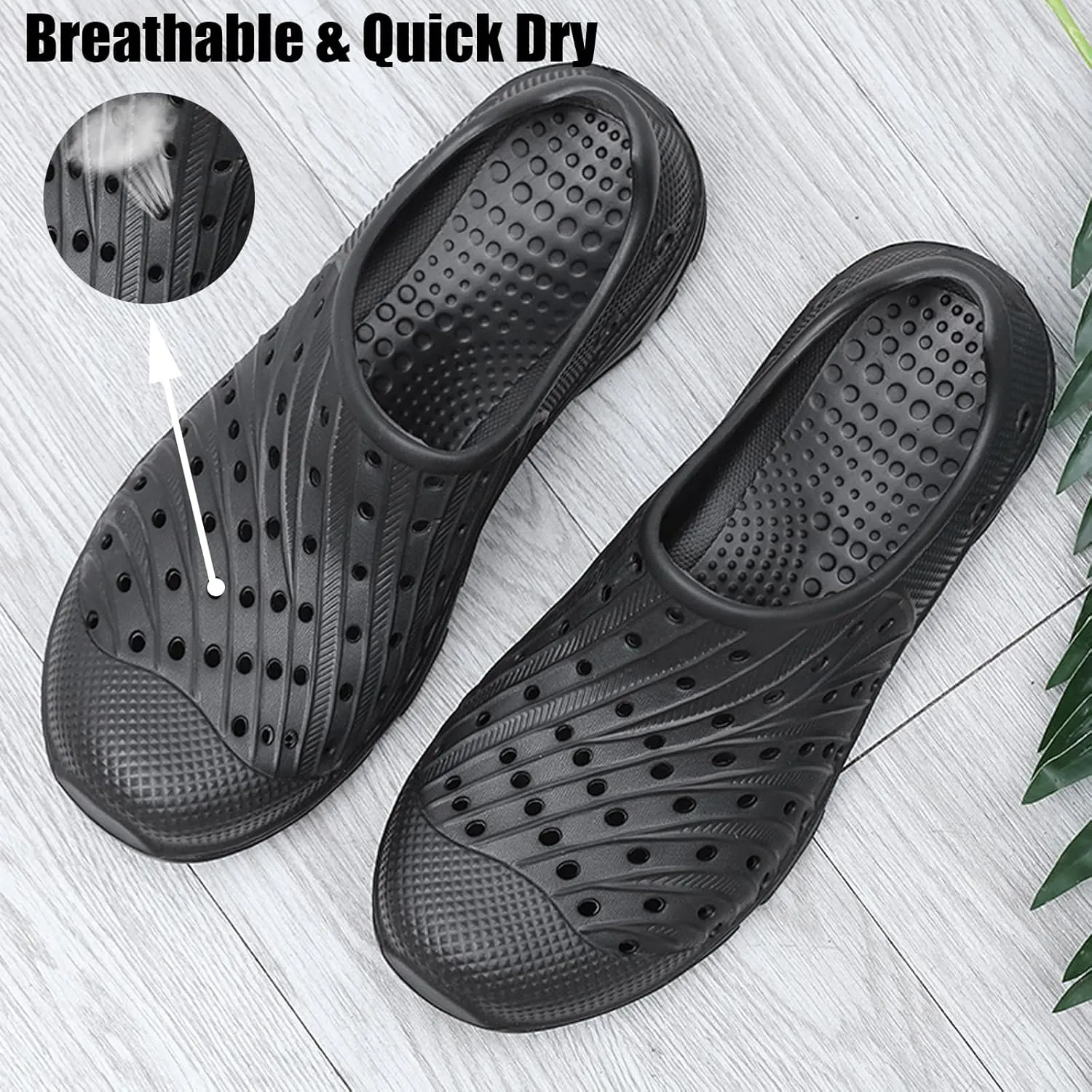 Men's Garden Shoes Slip on Breathable EVA Shower Water Shoes Garden Clogs for Outdoors Quick-Drying Clog Summer Pool Sandals Anti-Slip Beach Shoes
