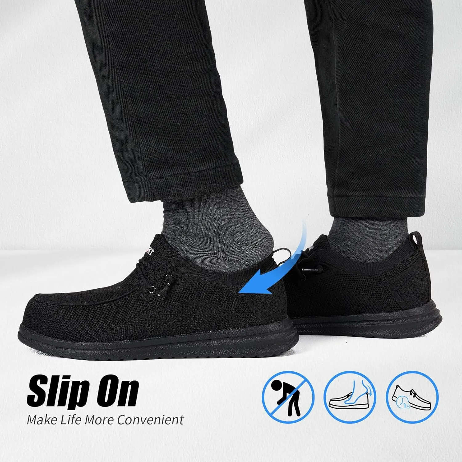 Men's Grey Steel Toe Loafers, Work Safety Shoes, Slip-On, Comfortable, Non-Slip, Breathable, Lightweight