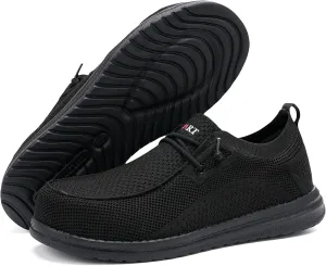 Men's Grey Steel Toe Loafers, Work Safety Shoes, Slip-On, Comfortable, Non-Slip, Breathable, Lightweight