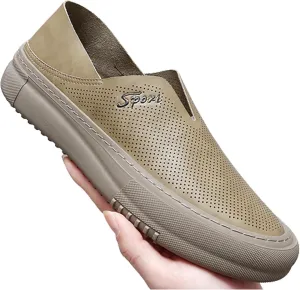 Men's Hollow Soft Sole Slip On Flat Loafers,Handmade Stitching Fashion Casual Outdoor Breathable Lightweight Driving Dress Shoe,Moccasin Cutout Flats
