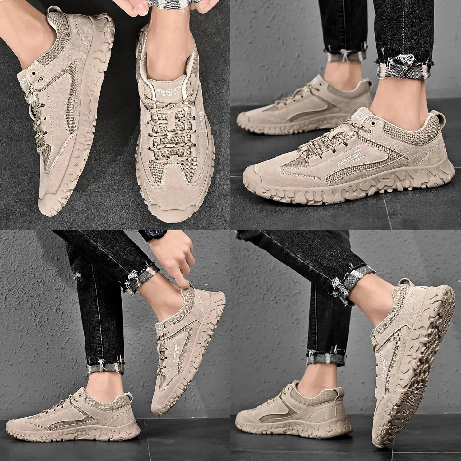 Men's Italian Handmade Suede Lace-up Casual Beck Sneakers,Fashion Lightweight Breathable Low Top Chukka Boots,Classic Outdoor Non-Slip Slip-on Sports Walking Shoes