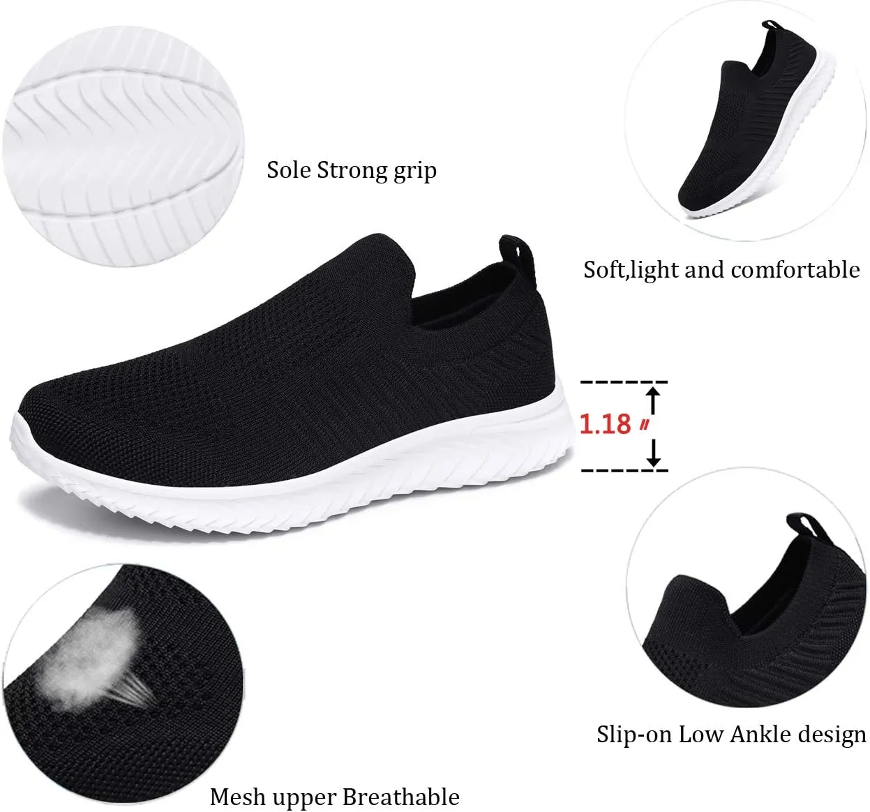 Mens Laceless Slip - on Mesh Knit Sneakers for Casual Athletic Walking & Running - Lightweight, Comfortable, Breathable