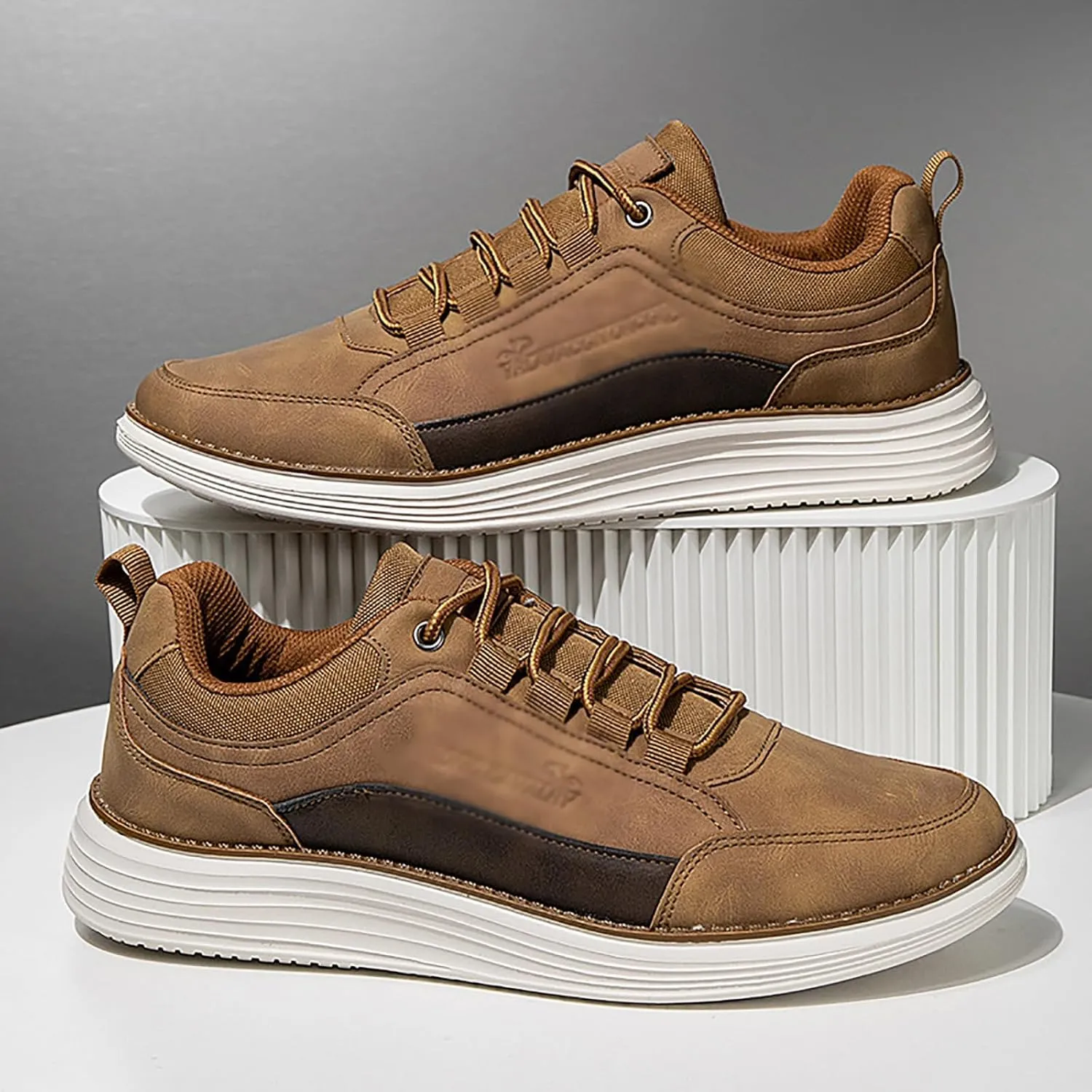 Men's Leather Lace-up Fashion Sneakers,Classic Breathable Comfortable Slip-on Non Slip Business Oxford Dress Shoes