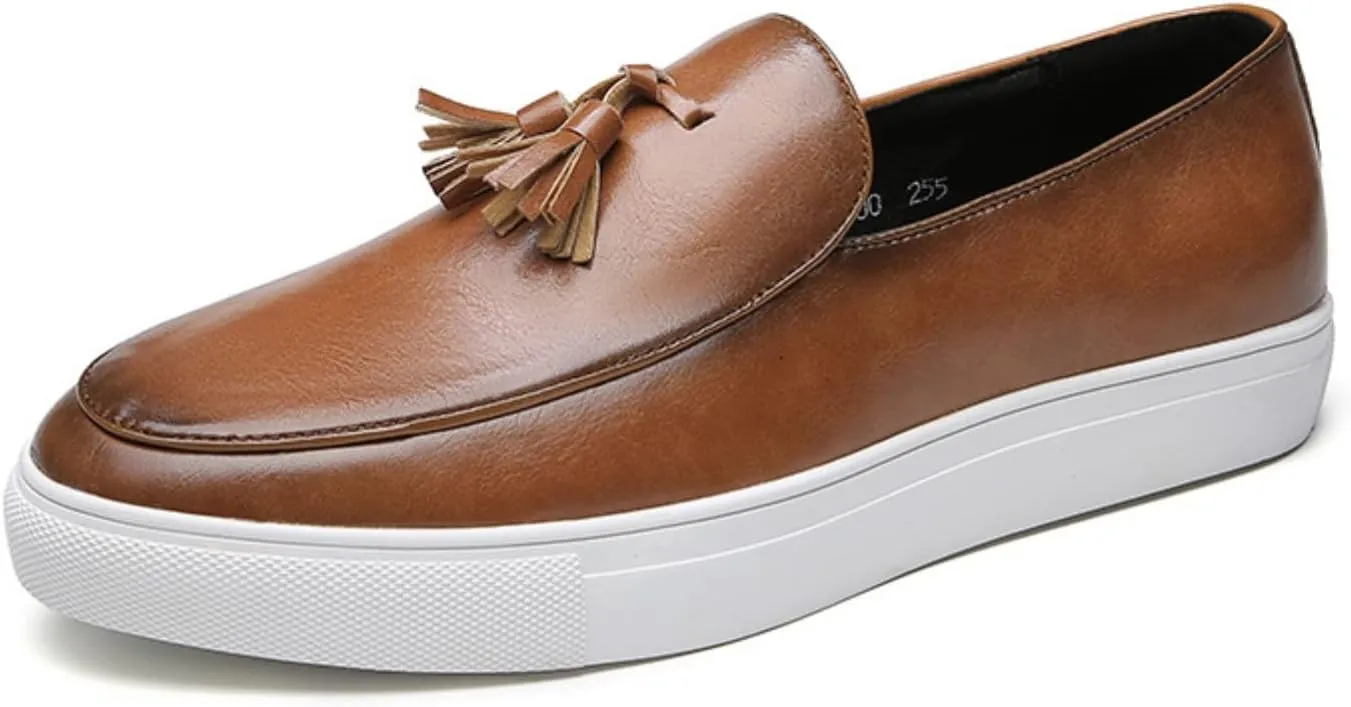 Men's Leather Tassel Slip On Loafers,Personalized Business Luxury Slip-on Leather Shoes,Slip-Resistant Driving Dress Shoes