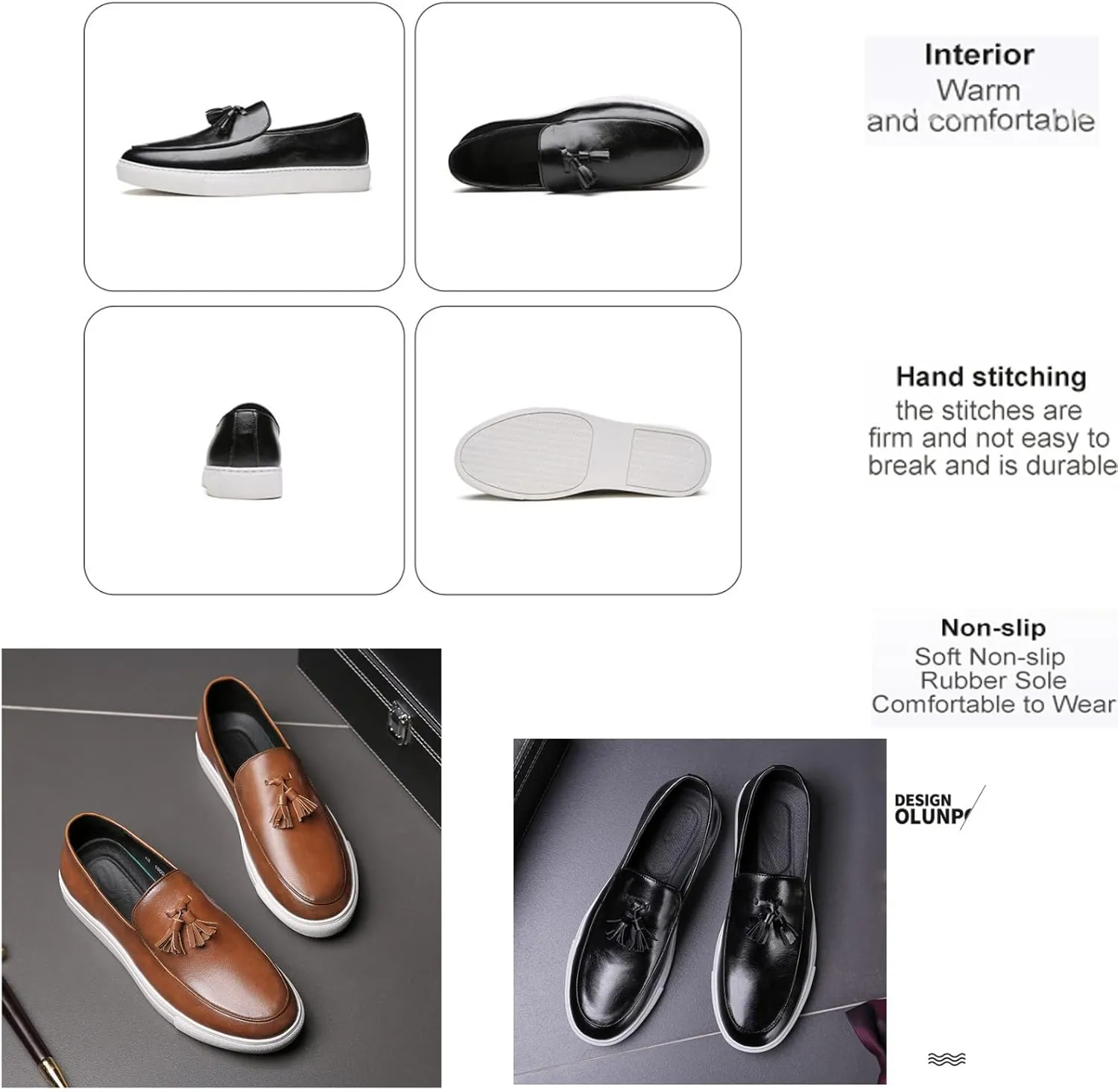 Men's Leather Tassel Slip On Loafers,Personalized Business Luxury Slip-on Leather Shoes,Slip-Resistant Driving Dress Shoes