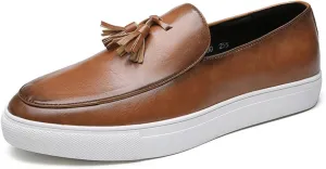 Men's Leather Tassel Slip On Loafers,Personalized Business Luxury Slip-on Leather Shoes,Slip-Resistant Driving Dress Shoes