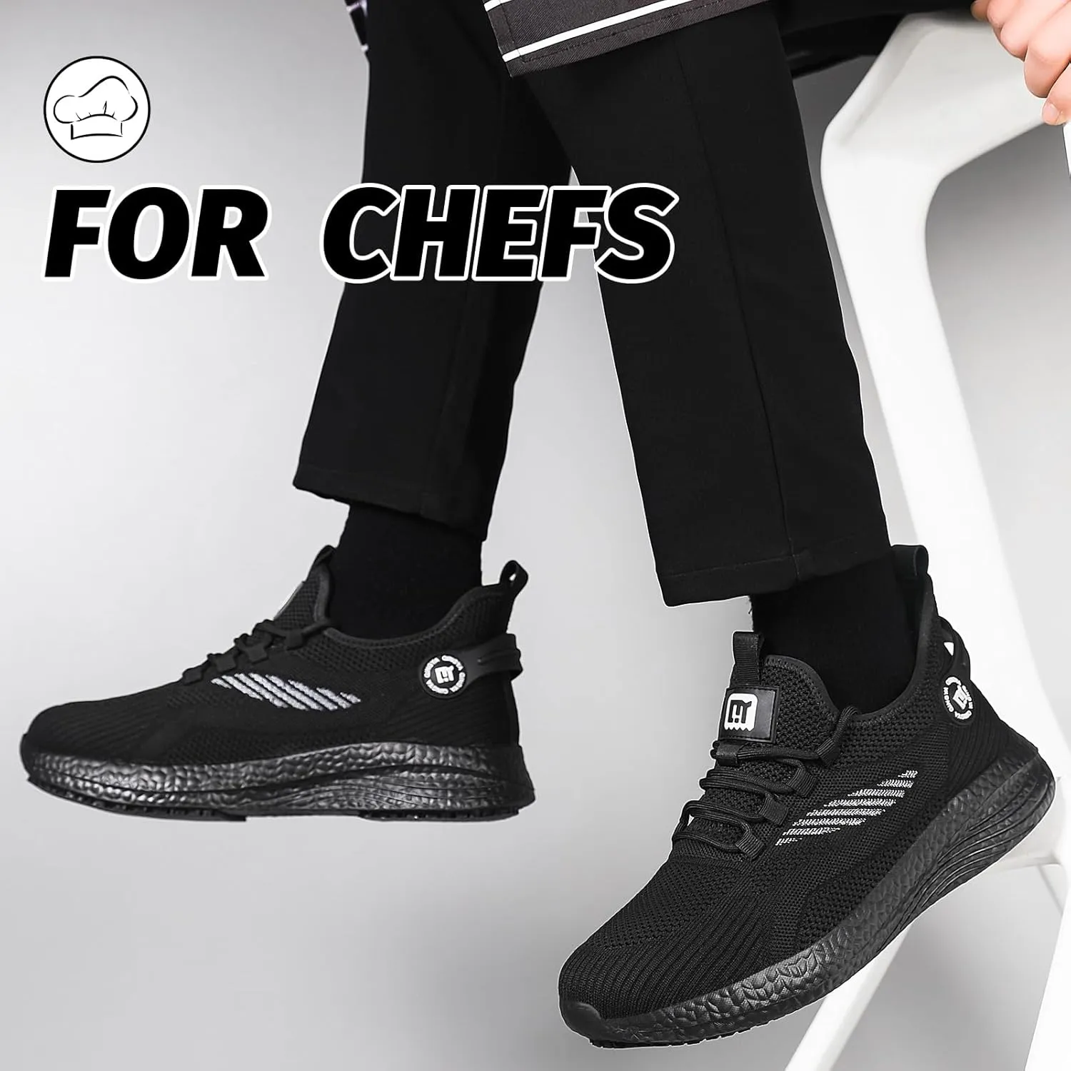 Mens Non-Slip Work Shoes Slip-Resistant Waterproof Sneakers for Kitchen Restaurant & Food Service Lightweight Breathable Slip-On Chef Shoes Safety Footwear for Men