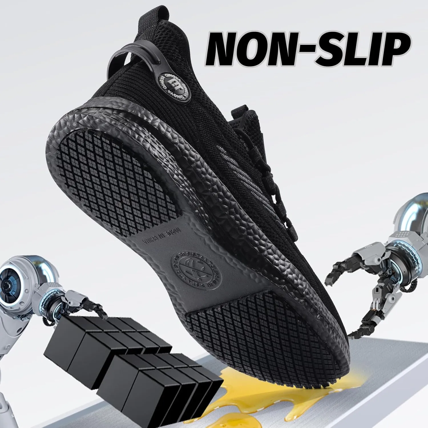 Mens Non-Slip Work Shoes Slip-Resistant Waterproof Sneakers for Kitchen Restaurant & Food Service Lightweight Breathable Slip-On Chef Shoes Safety Footwear for Men