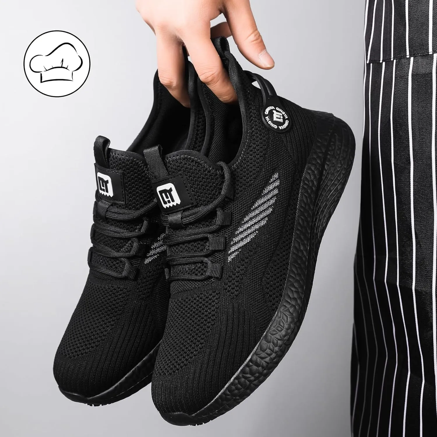Mens Non-Slip Work Shoes Slip-Resistant Waterproof Sneakers for Kitchen Restaurant & Food Service Lightweight Breathable Slip-On Chef Shoes Safety Footwear for Men