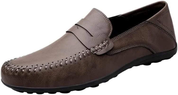 Men's Prom Loafers Leather Business Solid Color Prom Non Slip Low Top Block Heel Anti-Slip Shoe Slip On