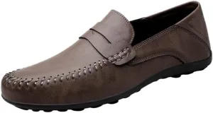 Men's Prom Loafers Leather Business Solid Color Prom Non Slip Low Top Block Heel Anti-Slip Shoe Slip On
