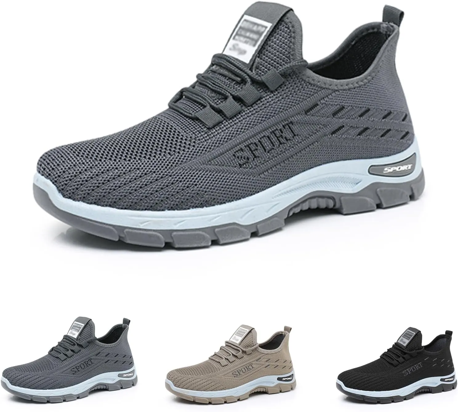 Men's Running Shoes Lightweight Breathe Mesh Sneakers Casual Slip On Walking Shoes