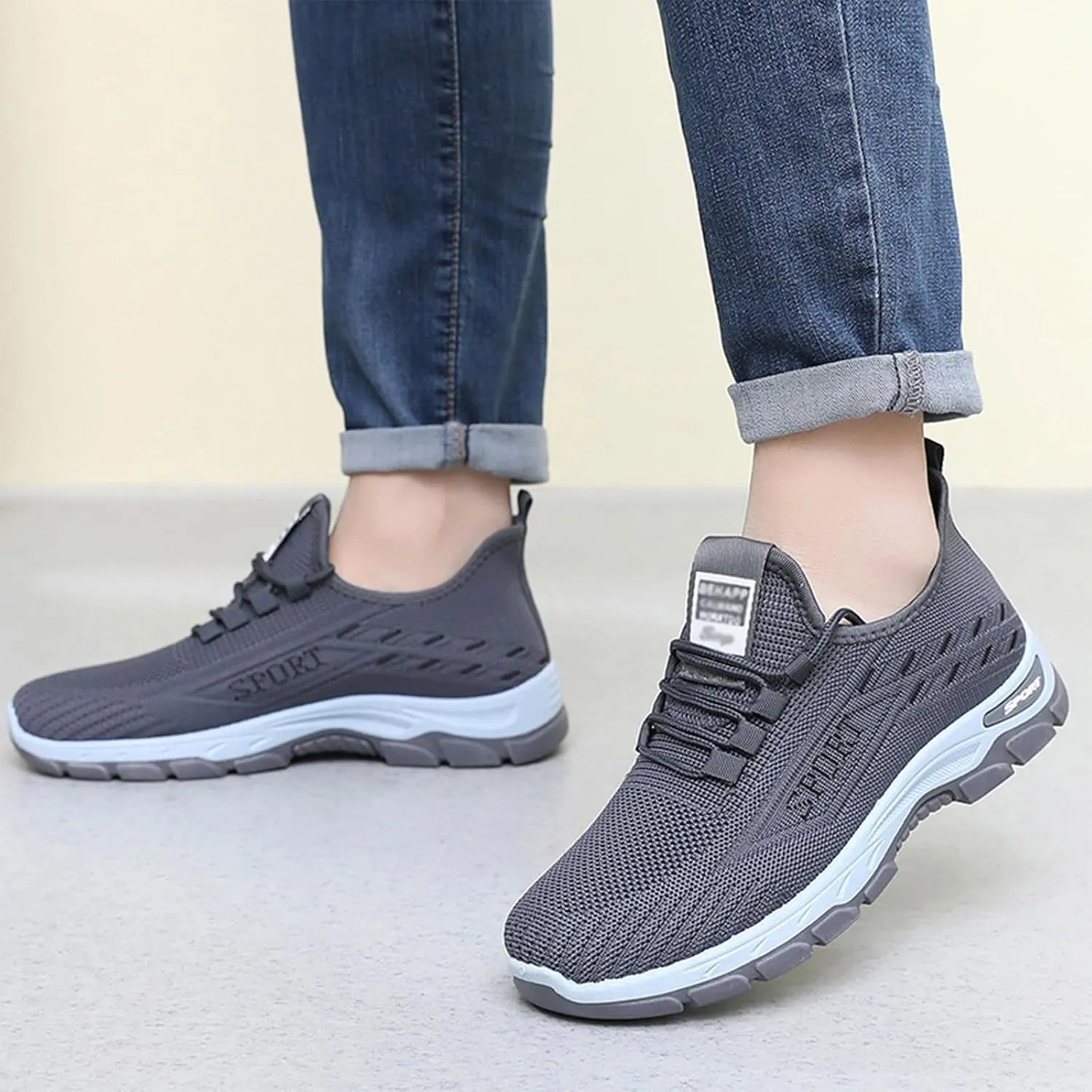 Men's Running Shoes Lightweight Breathe Mesh Sneakers Casual Slip On Walking Shoes