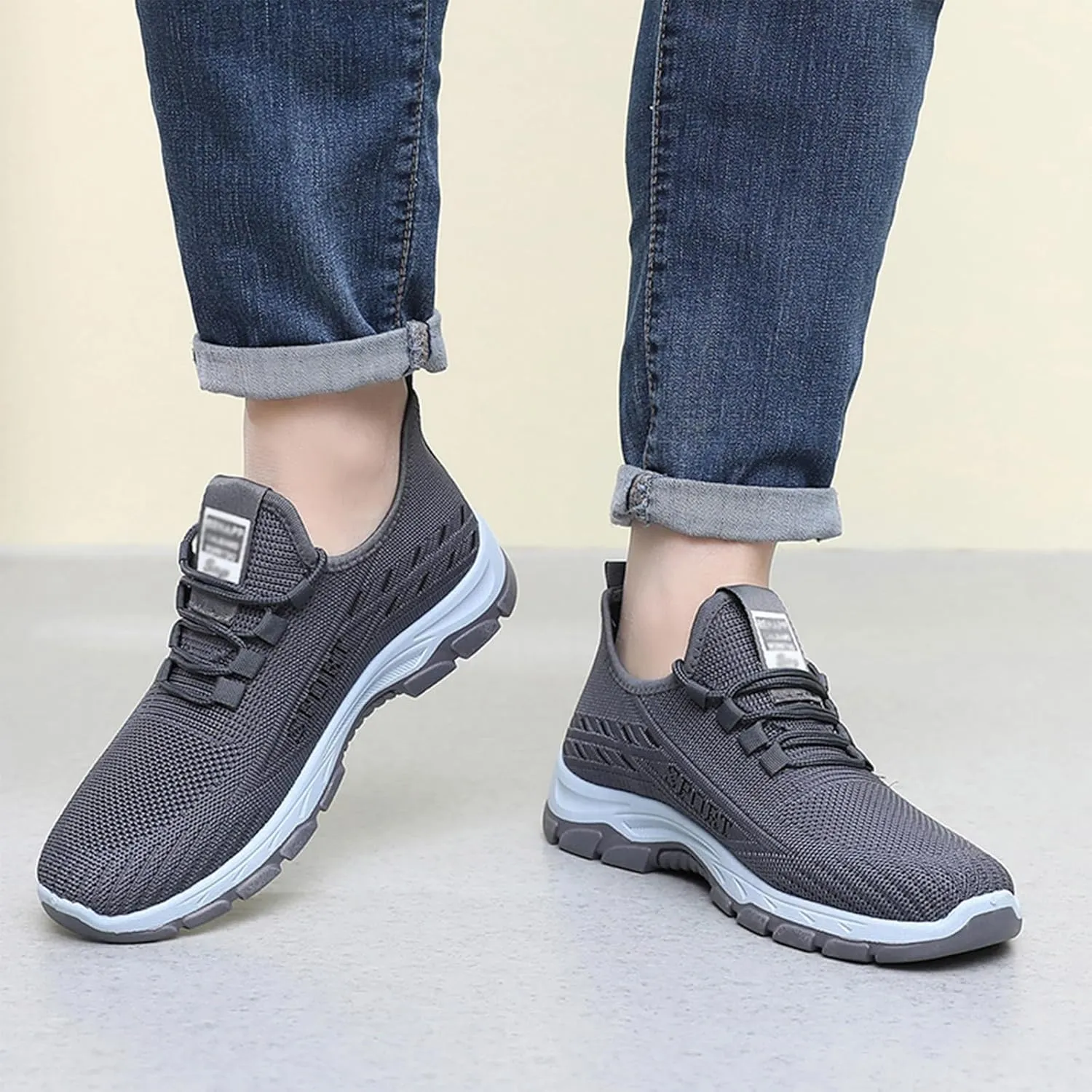 Men's Running Shoes Lightweight Breathe Mesh Sneakers Casual Slip On Walking Shoes