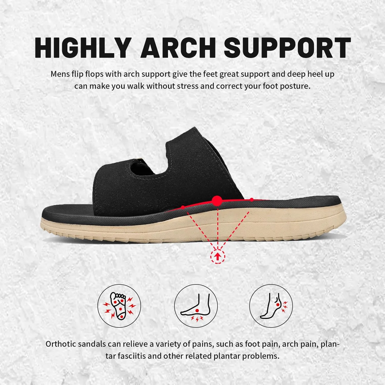 Mens Sandals Arch Support Comfortable Beach Slides with Adjustable Buckle Straps Slippers for Men