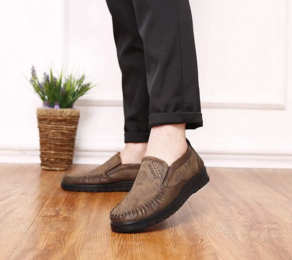 Mens Slip-on Loafers Casual Leather Shoes Walking Work Flats Breathable Lightweight Wear Resistant Canvas