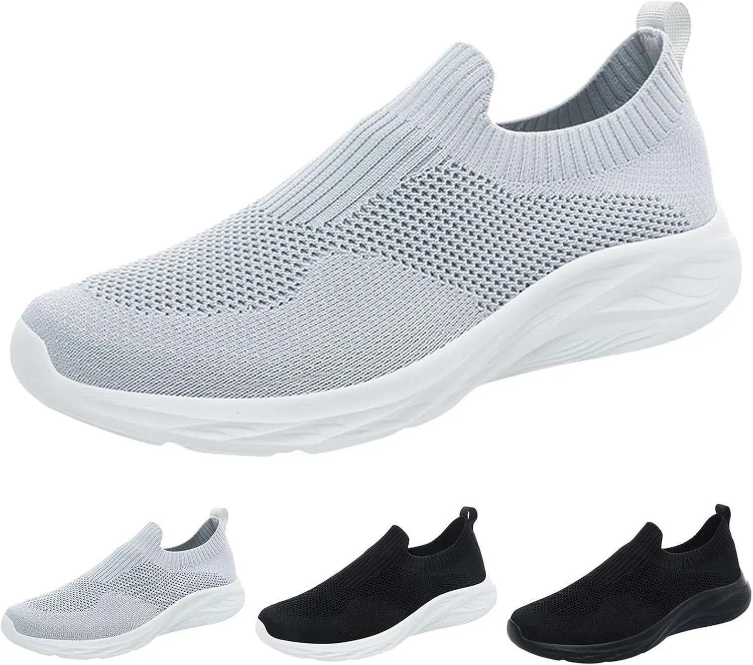 Men's Slip On Sock Shoes Breathable Elastic Knit Sneakers Lightweight Cushion Walking Shoes Non Slip Elderly Shoe