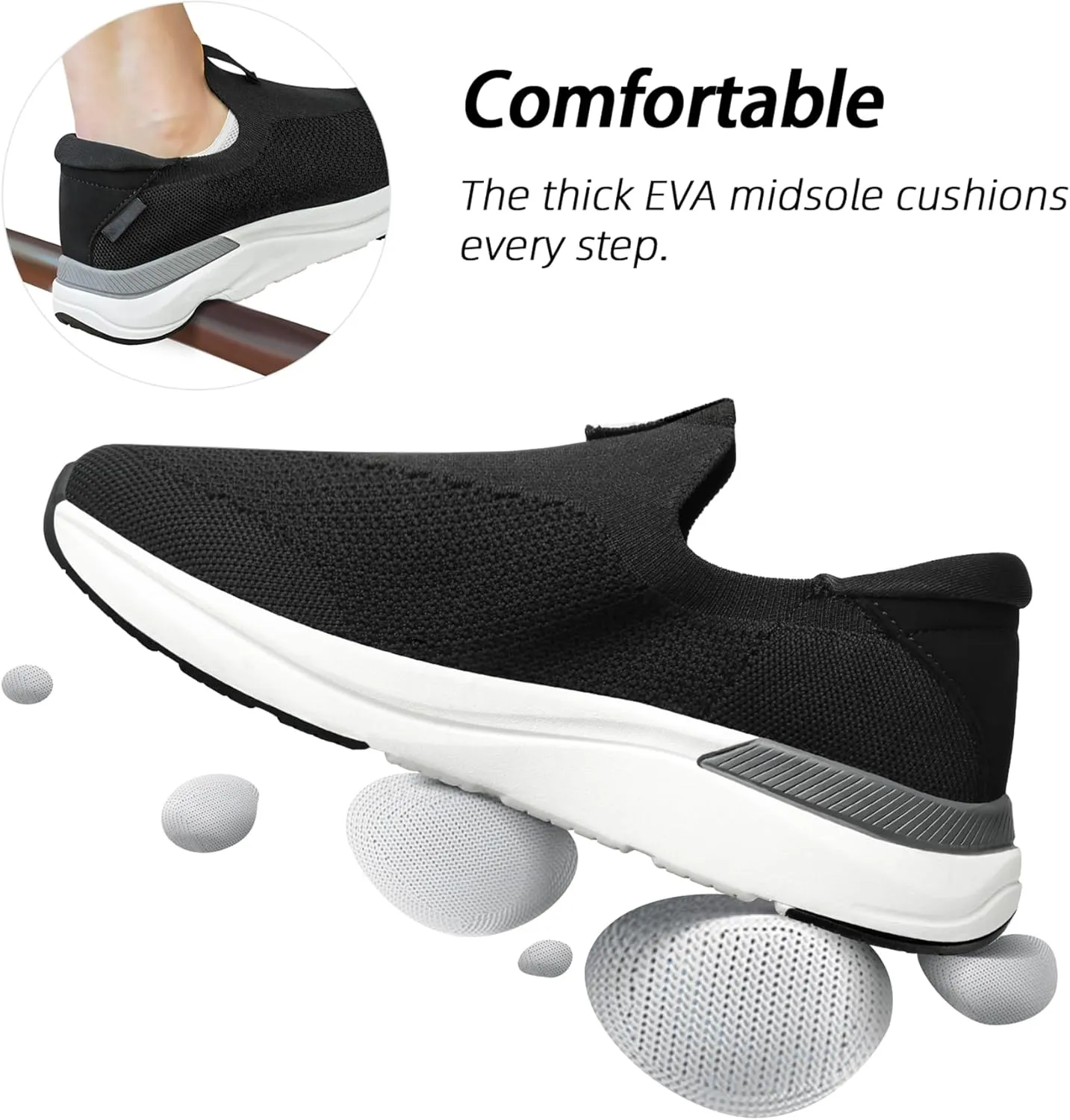 Mens Slip On Walking Shoes Running Tennis Shoes for Athletic Workout Gym Casual Non Slip Training Sneakers Breathable Knit Upper Indoor Outdoor