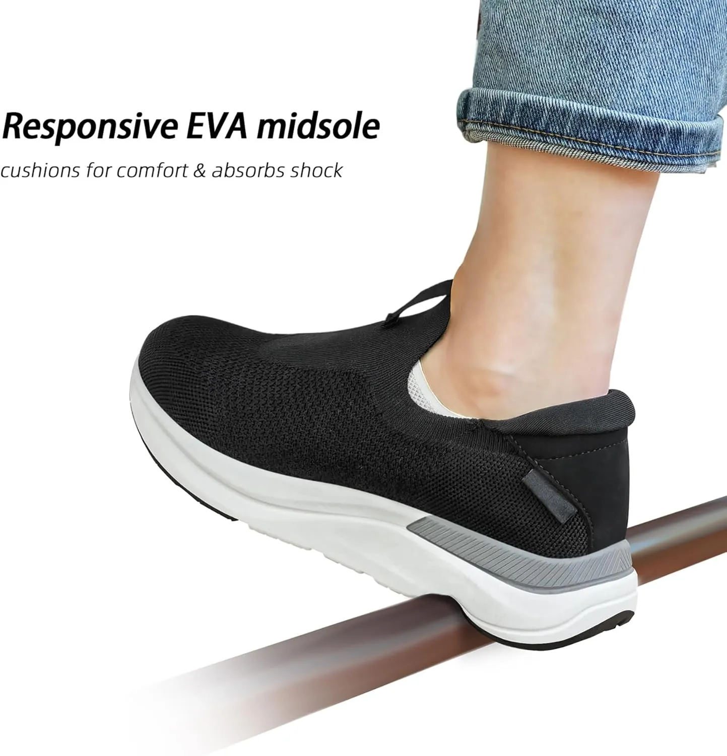 Mens Slip On Walking Shoes Running Tennis Shoes for Athletic Workout Gym Casual Non Slip Training Sneakers Breathable Knit Upper Indoor Outdoor