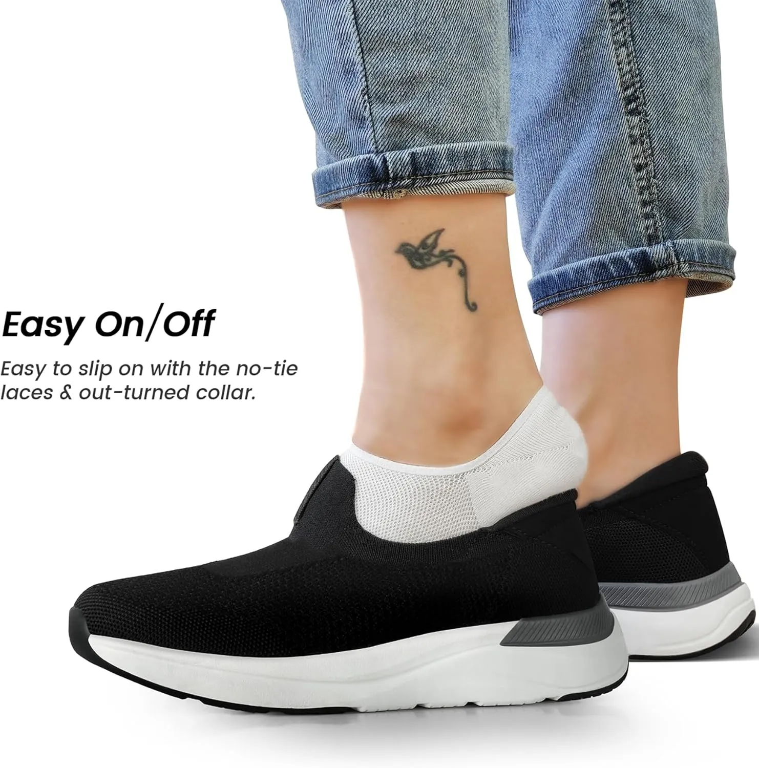 Mens Slip On Walking Shoes Running Tennis Shoes for Athletic Workout Gym Casual Non Slip Training Sneakers Breathable Knit Upper Indoor Outdoor