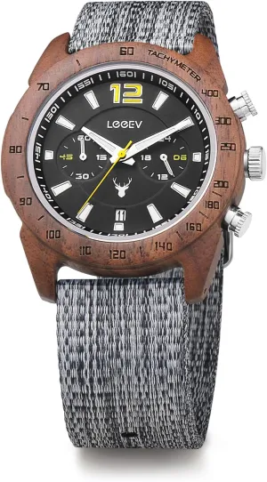 Men's Sport Design Wooden Watch, Handmade Light Luminous Multifunctional Date Display Chronograph Military Quartz Bamboo Wood Wristwatch
