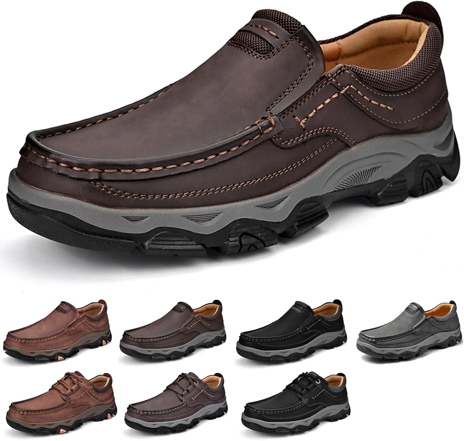 Men's Waterproof Hiking Shoes, Men Slip On Non Slip Work Loafers, Outdoor Lightweight Breathable Sneakers, for Travel, Camping, Running